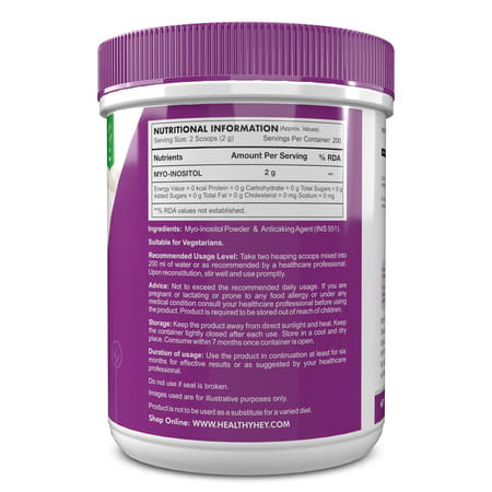 Healthyhey Nutrition 100% Pure Myo Inositol Powder (Vitamin B8) 400gm Pack