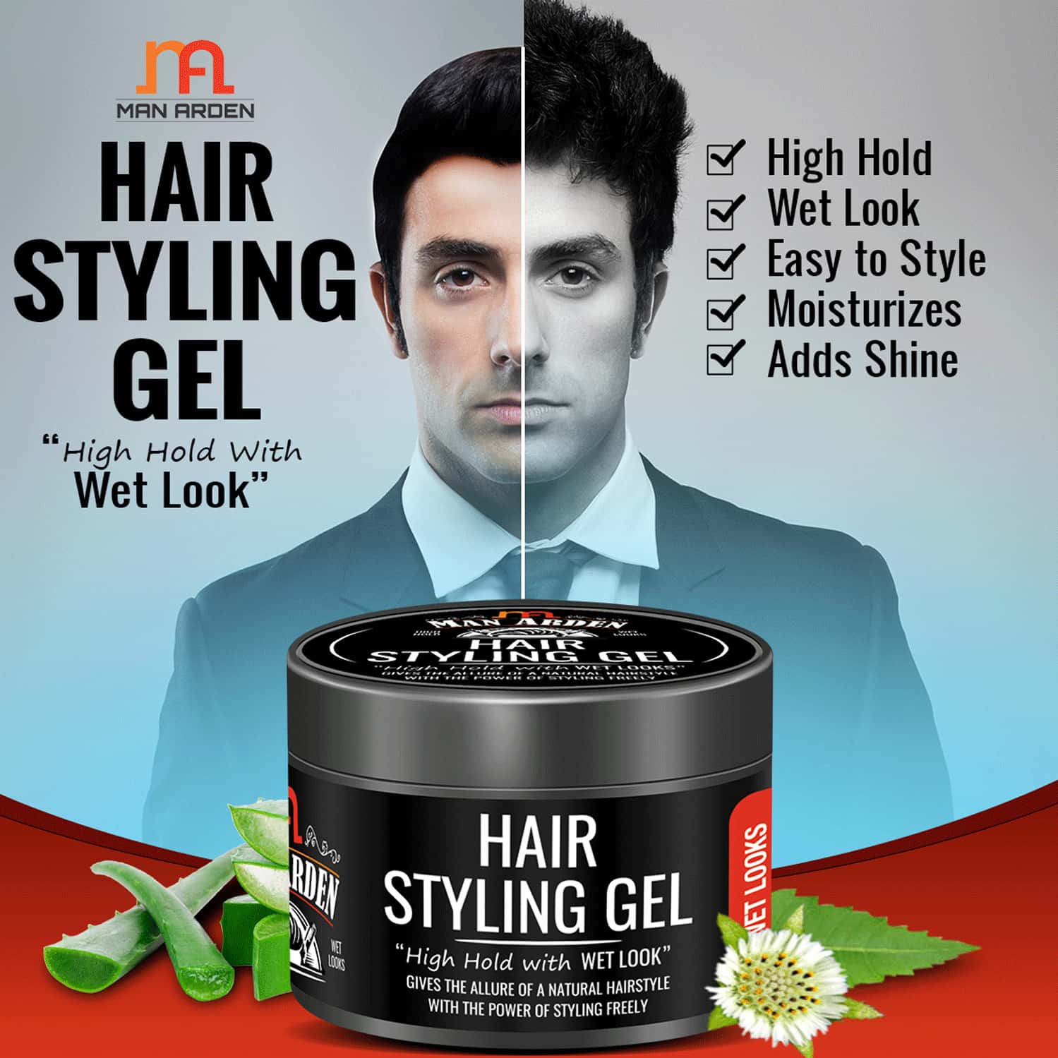 Buy MAN ARDEN HAIR STYLING GEL HIGH HOLD WITH WET LOOKS 50 G Online