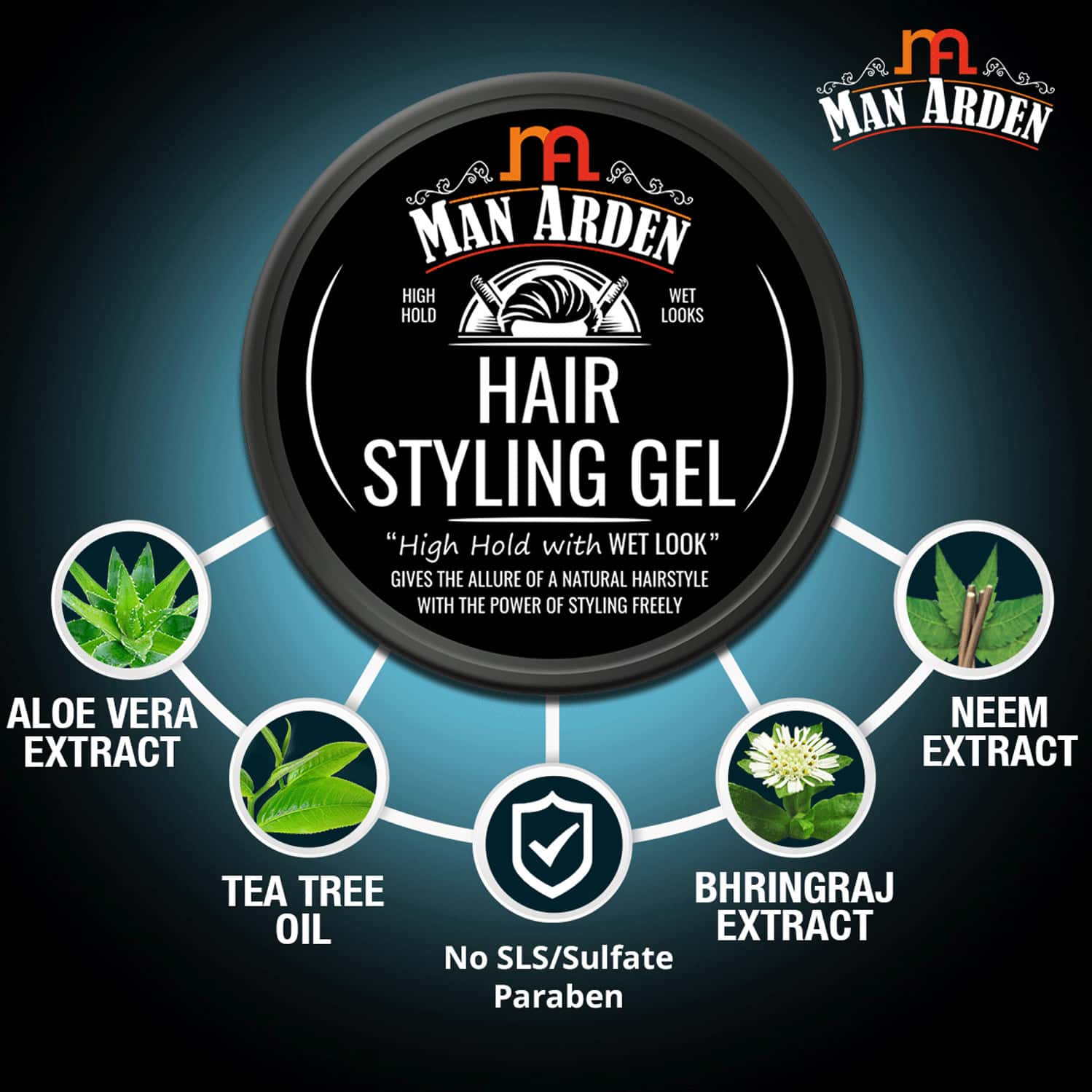 Buy MAN ARDEN HAIR STYLING GEL HIGH HOLD WITH WET LOOKS 50 G Online