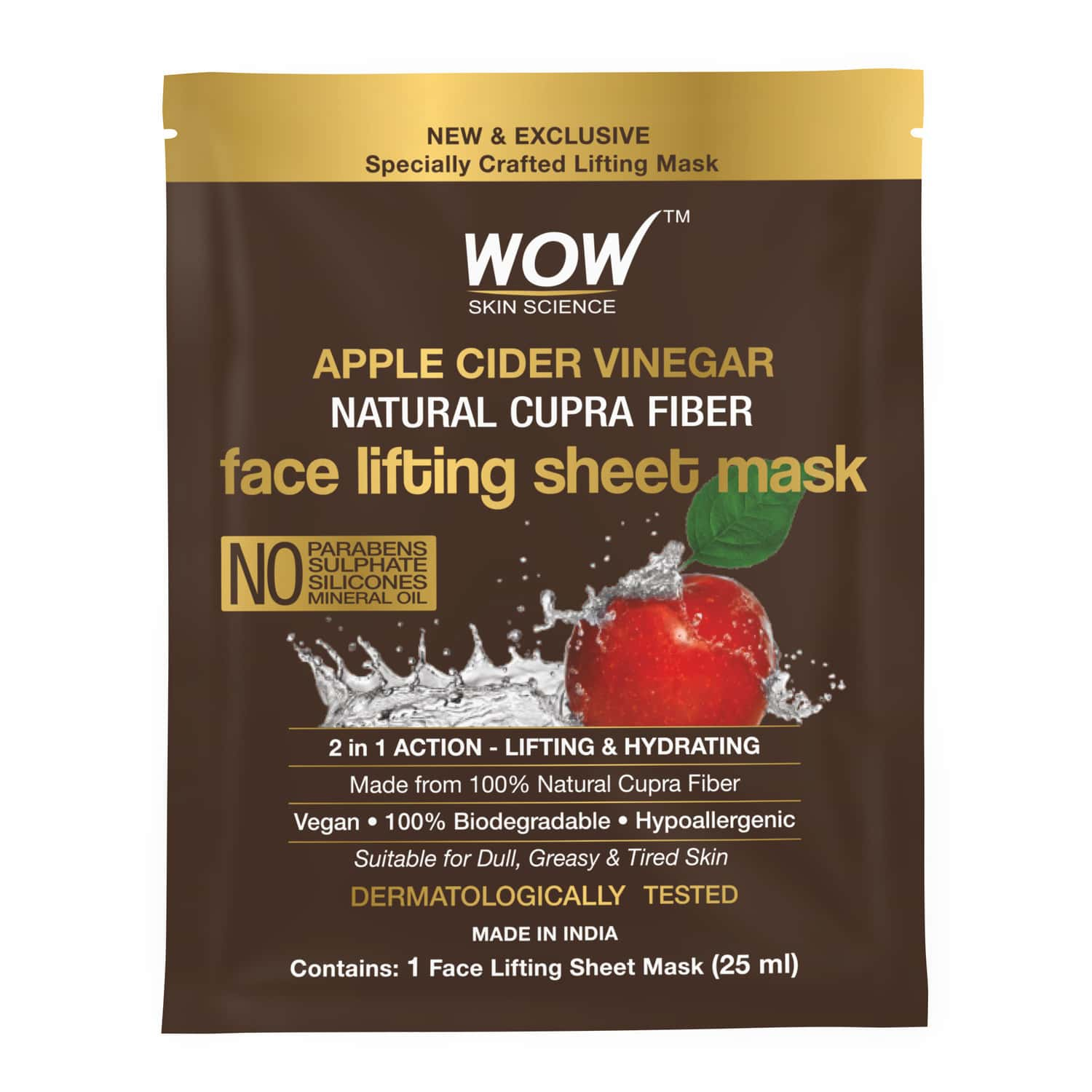 Wow Skin Science Apple Cider Vinegar Cupra Face Lifting Mask Sheet 25 Ml