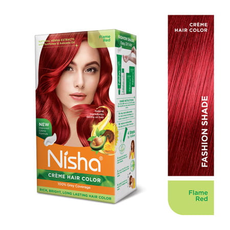 Nisha Creme Hair Color Flame Red (60gm+90ml+18ml) Permanent Hair Colour | 100% Grey Coverage