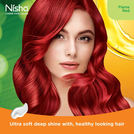 Nisha Creme Hair Color Flame Red (60gm+90ml+18ml) Permanent Hair Colour | 100% Grey Coverage
