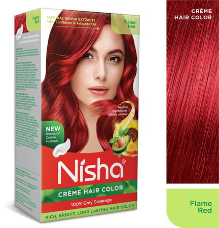 Nisha Creme Hair Color Flame Red (60gm+90ml+18ml) Permanent Hair Colour | 100% Grey Coverage