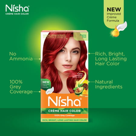 Nisha Creme Hair Color Flame Red (60gm+90ml+18ml) Permanent Hair Colour | 100% Grey Coverage