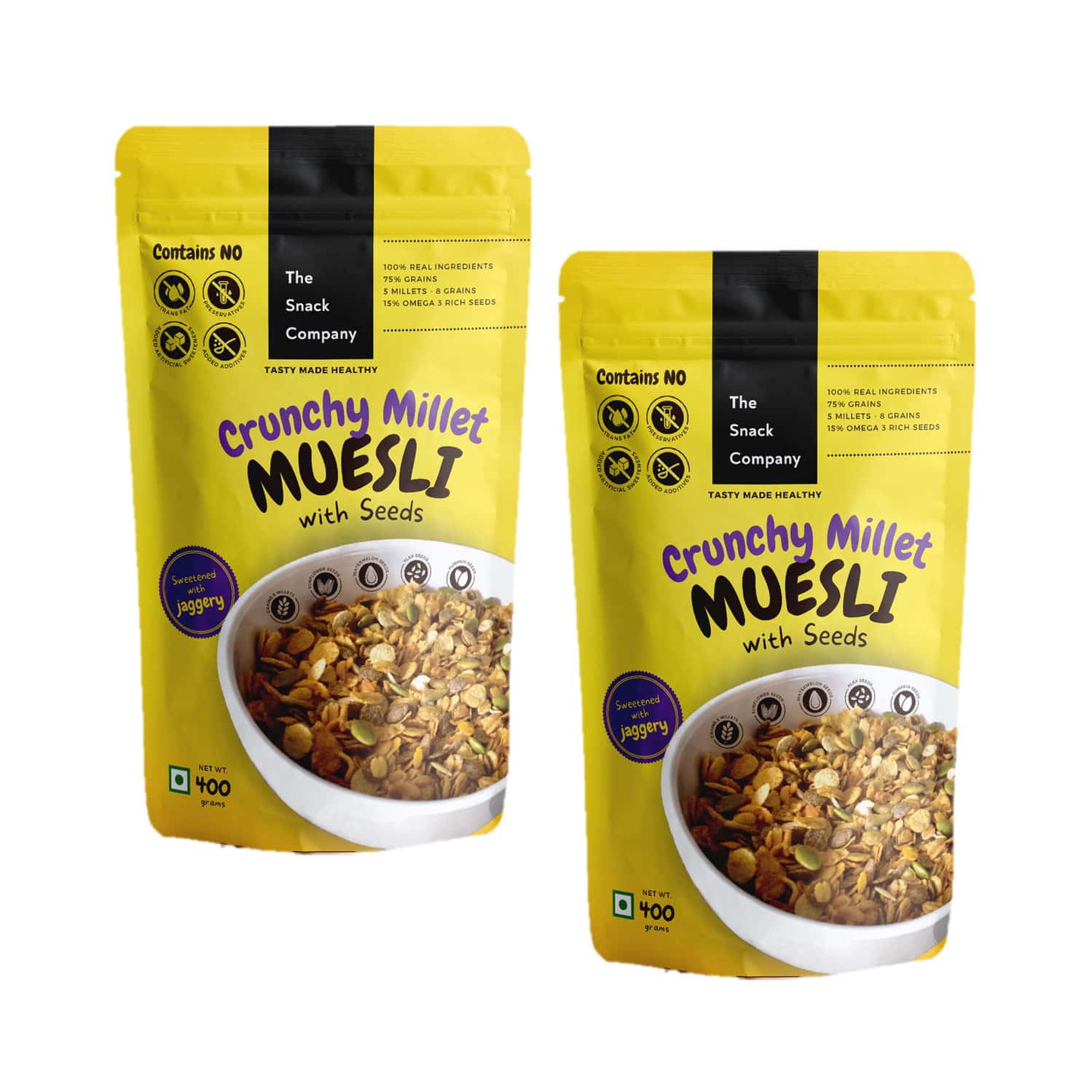 The Snack Company Crunchy Millet Muesli With Seeds & Grains | 5 Millets | 8 Grains Combo (2 X 400 G)