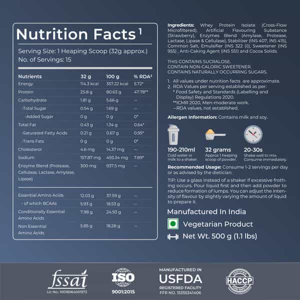 Nutrabay Gold 100% Whey Protein Isolate Strawberry Milkshake - 500G