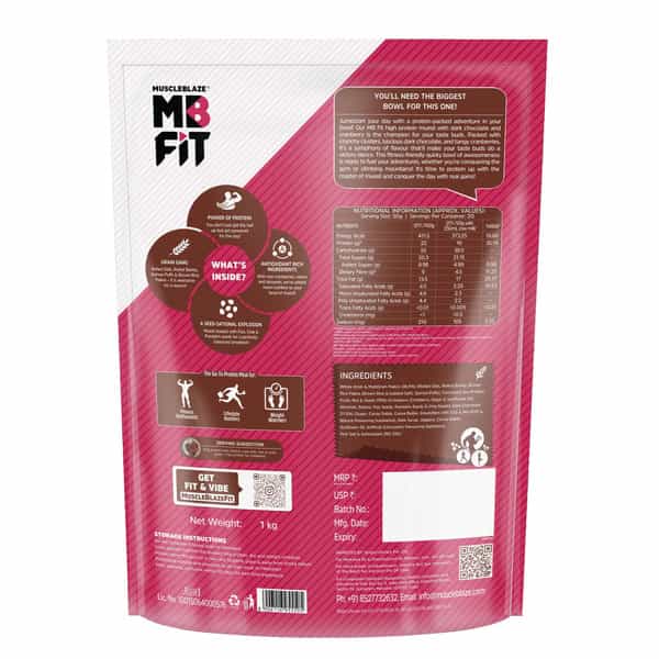 Muscleblaze Fit High Protein Muesli 1 Kg | Dark Chocolate & Cranberry | Protein Breakfast Cereals