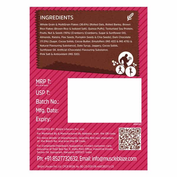 Muscleblaze Fit High Protein Muesli 1 Kg | Dark Chocolate & Cranberry | Protein Breakfast Cereals