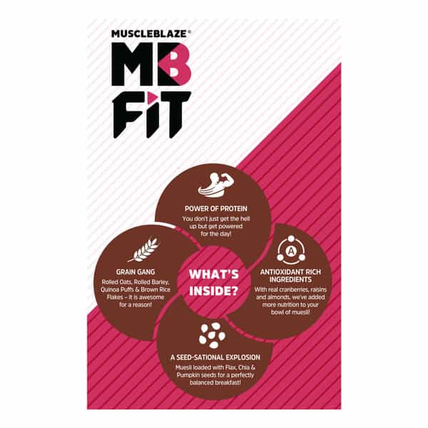 Muscleblaze Fit High Protein Muesli 1 Kg | Dark Chocolate & Cranberry | Protein Breakfast Cereals
