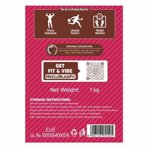 Muscleblaze Fit High Protein Muesli 1 Kg | Dark Chocolate & Cranberry | Protein Breakfast Cereals