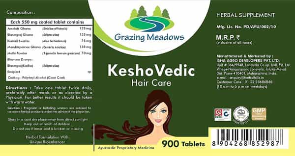 Grazing Meadows Kesho Vedic 900 Tablets | Herbal Supplement For Hair Care