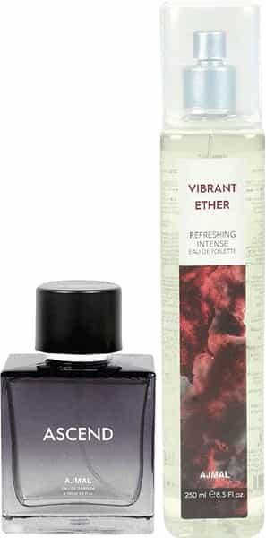Ajmal Ascend Edp 100Ml & Vibrant Ether Edt 250Ml For Unisex Pack Of 2 (Total 350Ml)