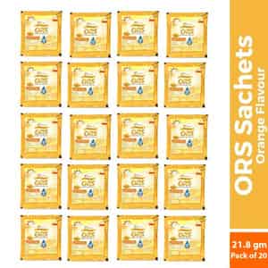 Dr. Morepen Ors Powder Sachets | Liquid Hydration Drink | Orange Flavour Pack Of 20 - 21.5gm Each