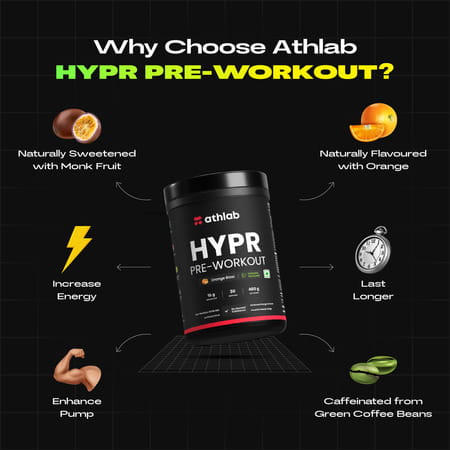 Athlab Hypr Pre Workout | Naturally Flavoured & Sweetened With Monk Fruit | Orange - 480g