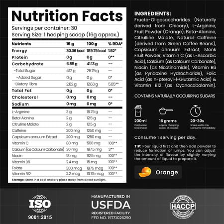 Athlab Hypr Pre Workout | Naturally Flavoured & Sweetened With Monk Fruit | Orange - 480g