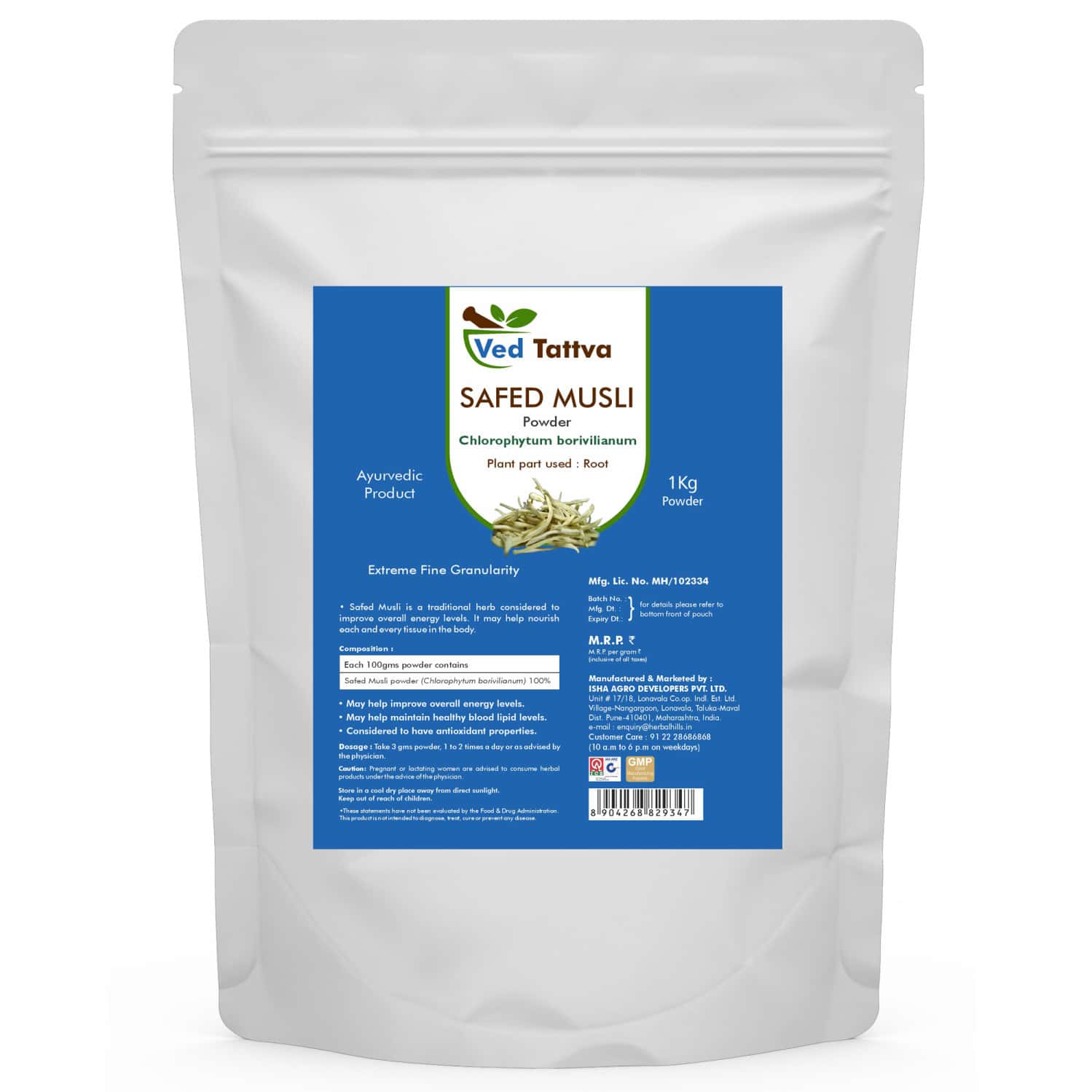 Ved Tattva Safed Musli Powder - 1 Kg (pack Of 2)