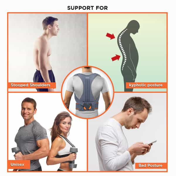 Vissco Posture Aid (Moderate Support) | Ideal Aid To Correct Posture & Relieves Pain - Small (Grey)