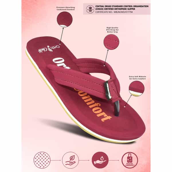 Ortho Cheer Women's Orthopedic And Diabetic Care Super Soft Slippers | Maroon | Size 5 -1 Pair