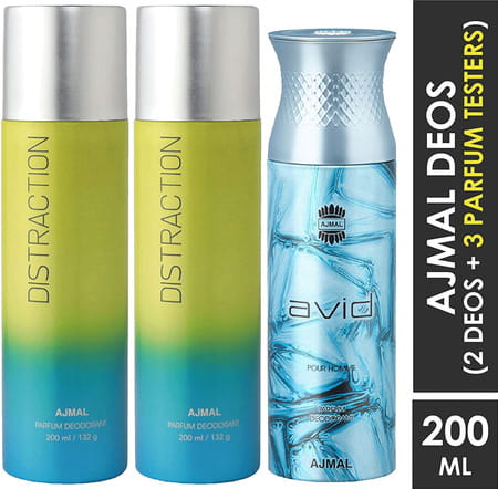 Ajmal 2 Distraction For Unisex & 1 Avid For Men Deodorants Each 200ml Combo Pack Of 3 (Total 600ml)