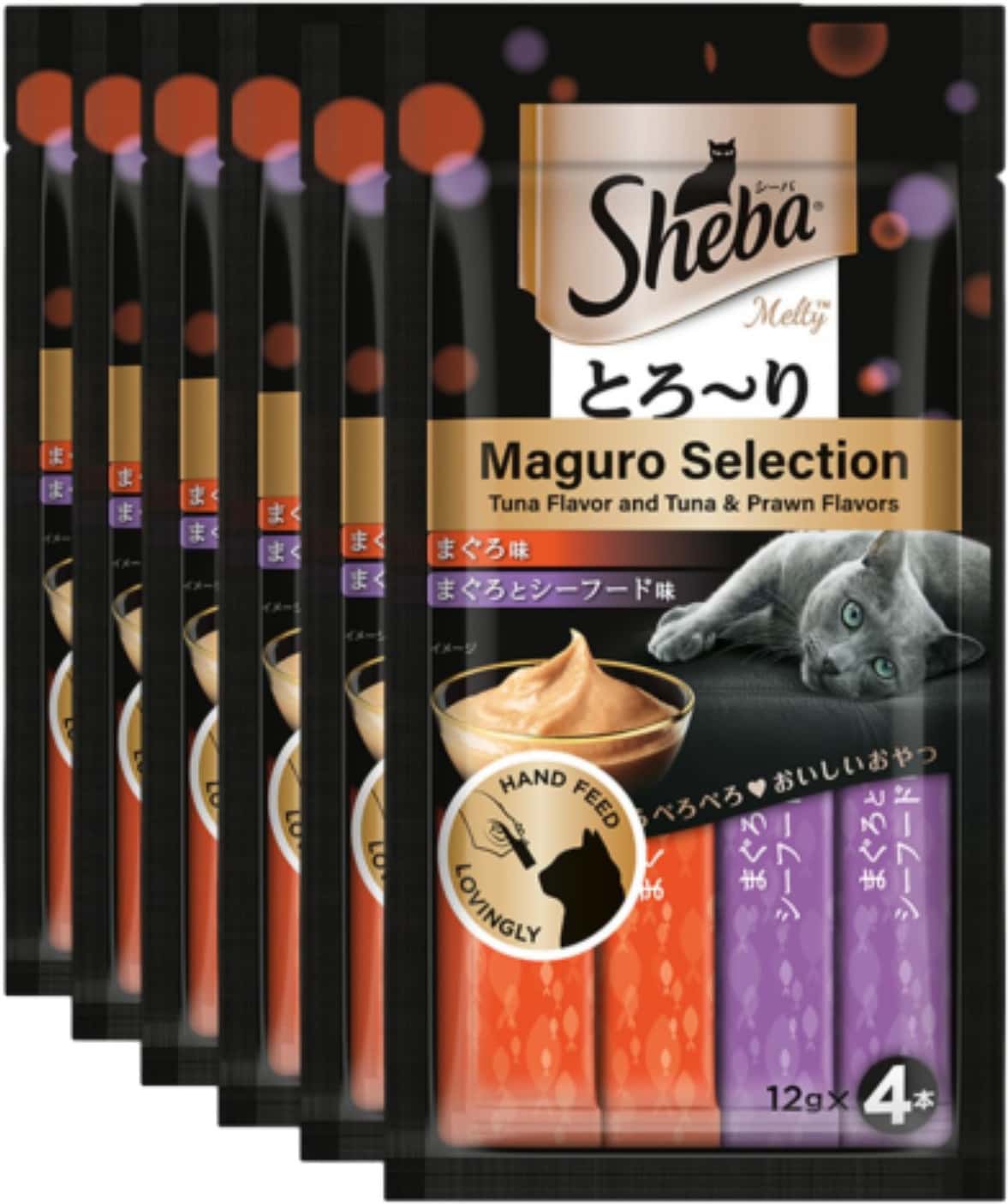 Sheba Melty Premium Lickable Creamy Cat Treats | Maguro Selection | Tuna & Prawn Flavors | 6 X 48g