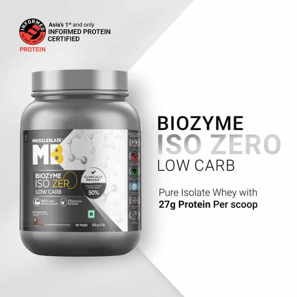 Muscleblaze Biozyme Iso-Zero| Low Carb Whey Protein Isolate Powder| Ice Cream Chocolate (500G)