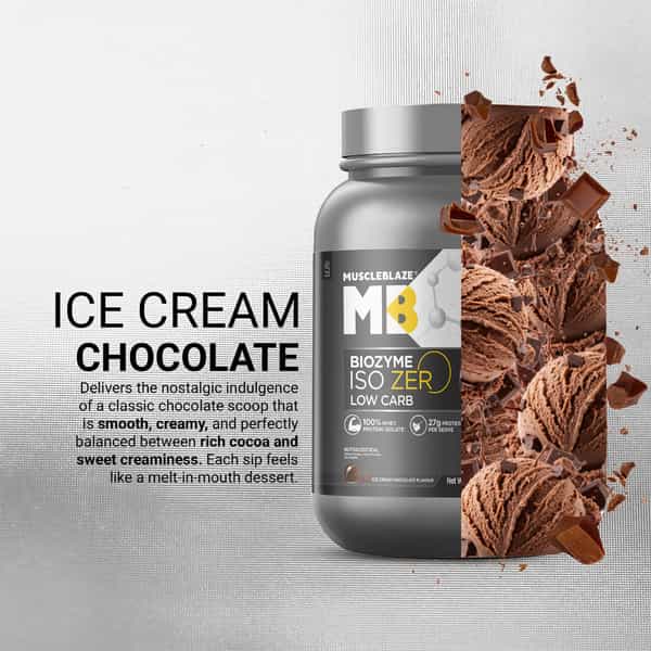 Muscleblaze Biozyme Iso-Zero| Low Carb Whey Protein Isolate Powder| Ice Cream Chocolate (500G)