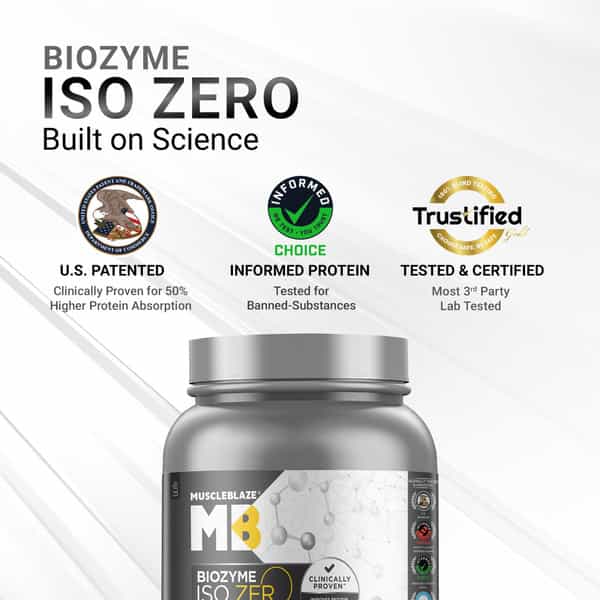 Muscleblaze Biozyme Iso-Zero| Low Carb Whey Protein Isolate Powder| Ice Cream Chocolate (500G)