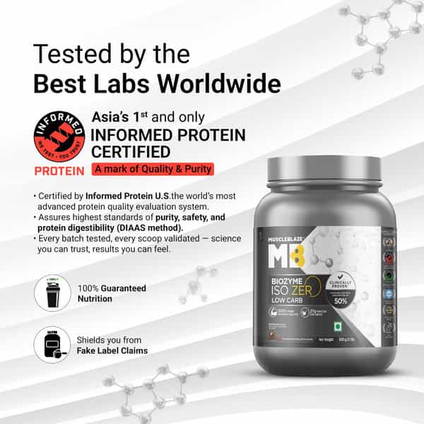 Muscleblaze Biozyme Iso-Zero| Low Carb Whey Protein Isolate Powder| Ice Cream Chocolate (500G)