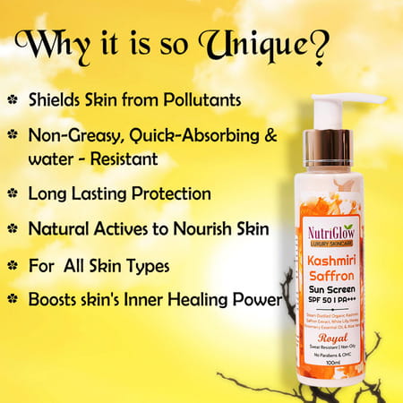 Nutriglow Kashmiri Saffron Spf 50 Sunscreen For Anti-Aging & Tan Treatment Pack Of 2(100ml Each)