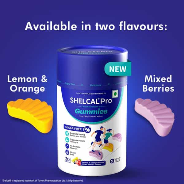 Shelcal Pro | Adults | Calcium & Vitamin D3 | Lemon Orange & Mixed Berries | Sugar Free | 30 Gummies