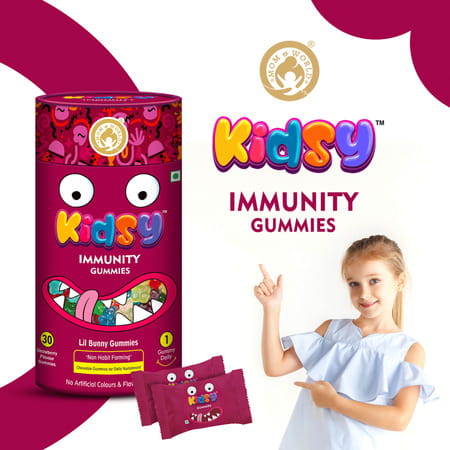 Mom & World Kidsy Immunity Gummies For Kids Chewable Gummies- 30 (Strawberry Flavour) (Pack Of 2)