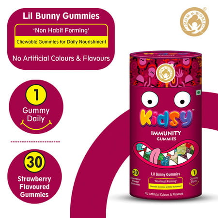 Mom & World Kidsy Immunity Gummies For Kids Chewable Gummies- 30 (Strawberry Flavour) (Pack Of 2)