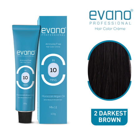 Evano Professional Creme Hair Colour Darkest Brown 100g | 100% Grey Coverage In 10 Minutes