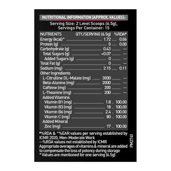 Muscleblaze Pre Workout 200 Xtreme (Berry Bolt | 15 Servings | 100G ) | 200Mg Caffeine