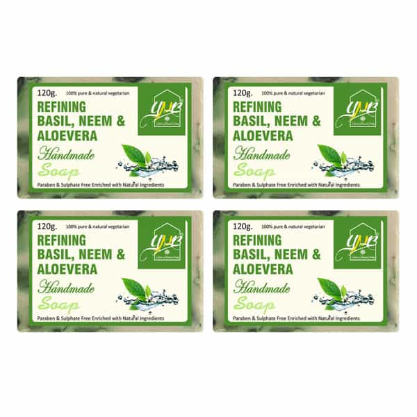 Ynb Yours Natural Buddy Organic Basil | Neem & Aloevera Handmade Soap 120G (Pack Of 4)
