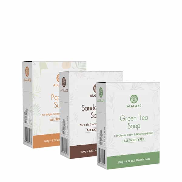 Alglaze Soap Combo - Sandalwood| Green Tea & Papaya | Nourishes| Brightens & Refreshes | 3 X 100G