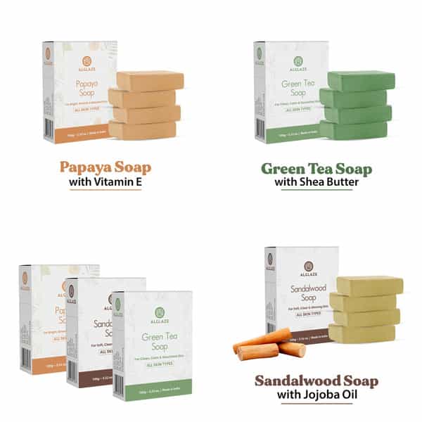 Alglaze Soap Combo - Sandalwood| Green Tea & Papaya | Nourishes| Brightens & Refreshes | 3 X 100G