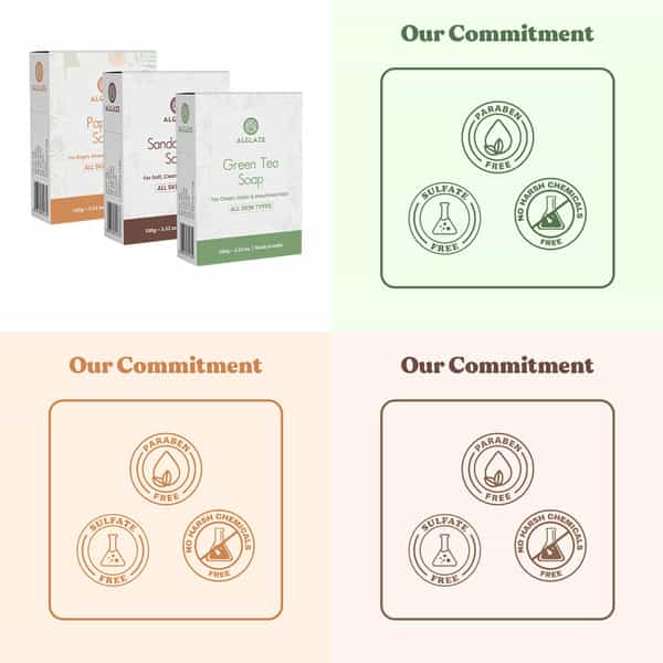 Alglaze Soap Combo - Sandalwood| Green Tea & Papaya | Nourishes| Brightens & Refreshes | 3 X 100G