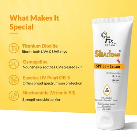 Fixderma Shadow Rx Sunscreen Spf 55+ Gel | For Oily Skin With Uva | Uvb | Ir Protection- 75gm