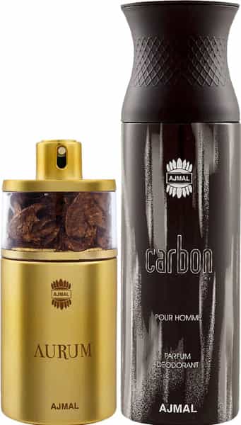 Ajmal Aurum Eau De Parfum 75Ml Perfume For Women And Carbon Homme Deodorant 200Ml For Men