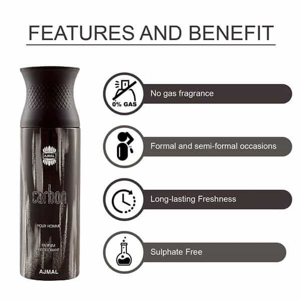 Ajmal Aurum Eau De Parfum 75Ml Perfume For Women And Carbon Homme Deodorant 200Ml For Men