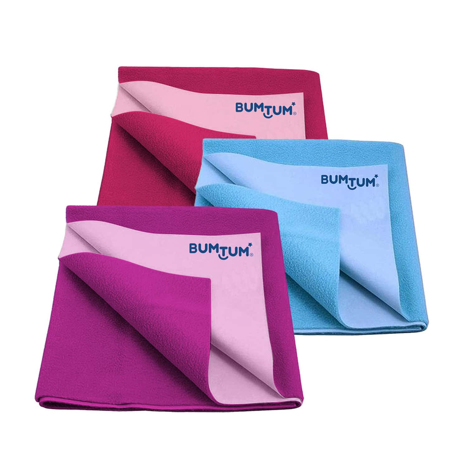 Bumtum Dry Sheet Leakproof Baby Bed Protector (Pink+Aquablue+Grape Small Size 50*70cm|Pack Of 3)