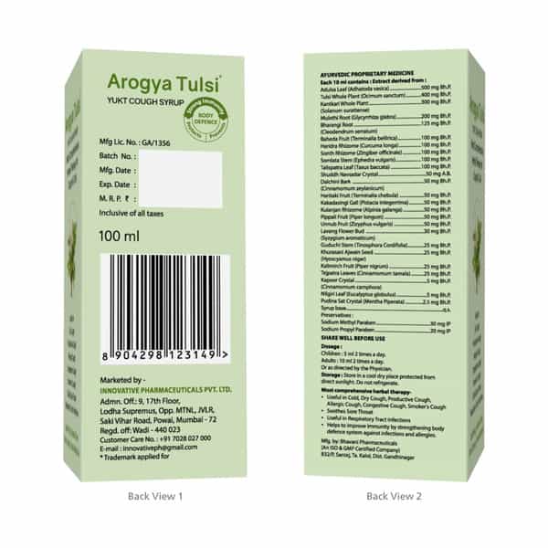Arogya Tulsi Cough Syrup 100 Ml | Cough & Throat Irritation | Non Drowsy (Pack Of 4)