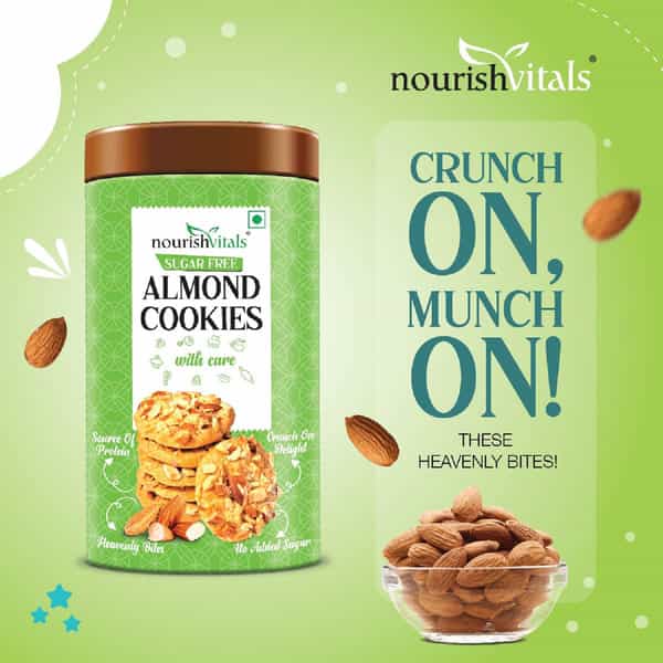 Nourishvitals Sugar Free Almond Cookies No Added Sugar Heavenly Bites Source Of Protein Snack 120G