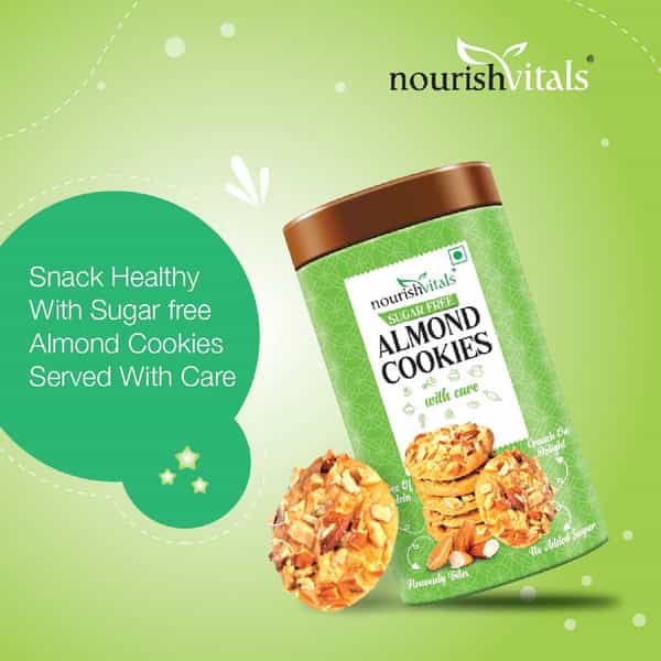 Nourishvitals Sugar Free Almond Cookies No Added Sugar Heavenly Bites Source Of Protein Snack 120G
