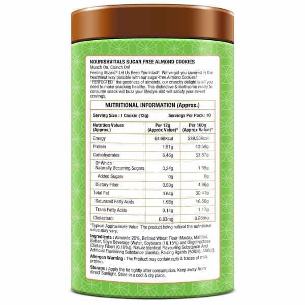 Nourishvitals Sugar Free Almond Cookies No Added Sugar Heavenly Bites Source Of Protein Snack 120G