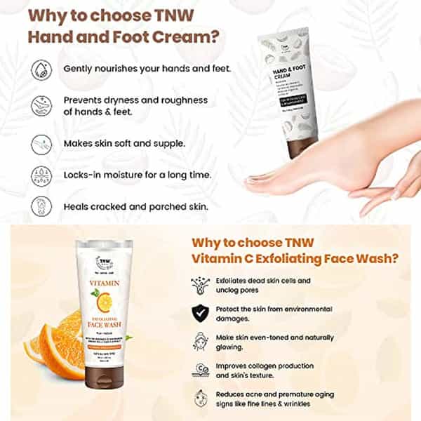 Tnw The Natural Wash Hand And Foot Cream & Vitamin C Exfoliating Face Wash