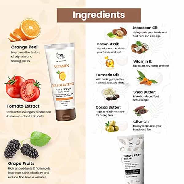 Tnw The Natural Wash Hand And Foot Cream & Vitamin C Exfoliating Face Wash
