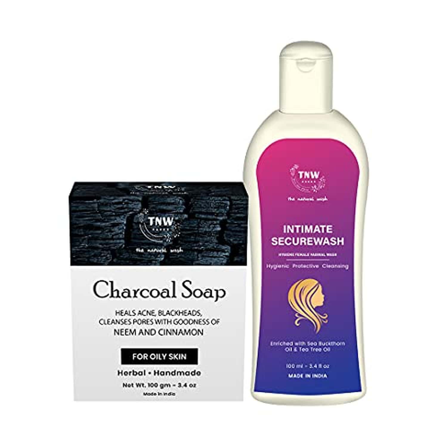 Tnw The Natural Wash Combo Of Handmade Charcoal Soap & Intimate Wash |