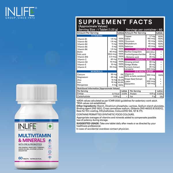 Inlife Multivitamin And Minerals Daily Formula For Men Women Supplement - 60 Tablets